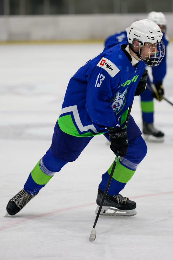 Nik on the ice in Slovenia’s blue national-team jersey